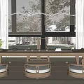 Wooden Tea Table And Chairs With Minimalist Design Natural Light Tea Set And Small Plant