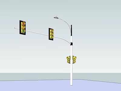 Outdoor Street Light With White Curved Arm Pole And Top Lighting Fixture 3d model