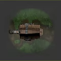 Mechanical Creature Character With Small Wooden House Bird Figure On Green Grass Base