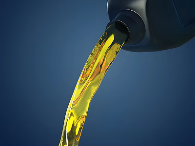 Yellow Cooking Oil Pouring From Black Bottle On Blue Background For Food Preparation 3d model