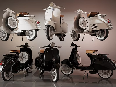 Vintage Scooter Motorcycles In White And Black With Multiple Display Views 3d model