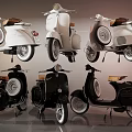 Vintage Scooter Motorcycles In White And Black With Multiple Display Views