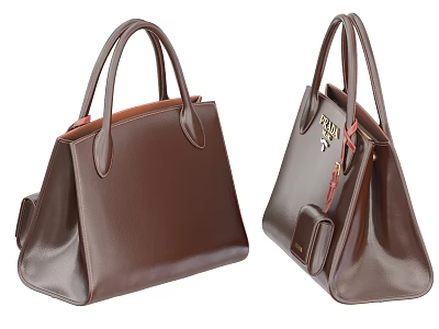 Brown Leather Handbags With Top Handles Brand Logo And Decorative Strap 3d model
