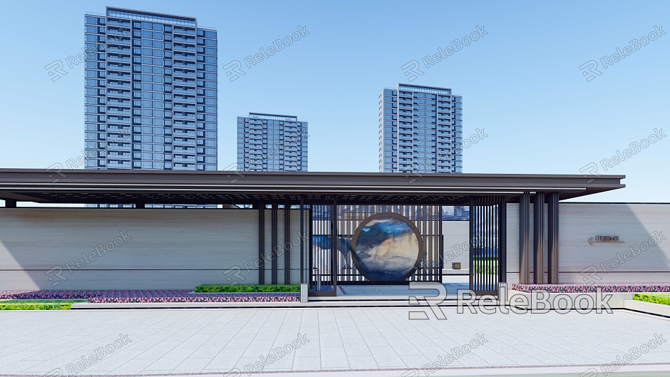 New Chinese Style Gate Demonstration Area Residential Area Entrance Gate model