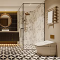 Modern Bathroom Interior Design With Bathtub Vanity Mirror And Geometric Floor Tiles
