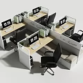 Multiple Office Desks with Partitions Computers Green Plants and Office Chairs 3d model