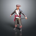 Pirate Themed Game Movie Character With Black Coat Red Sash Sword At Waist Standing Pose