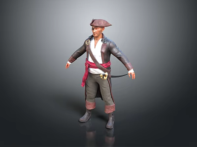Pirate Themed Game Movie Character With Black Coat Red Sash Sword At Waist Standing Pose 3d model
