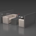 Modern Dining Table Set With Beige Sofa Seats Gray Table Wine Glasses Bottle And Plates 3d model