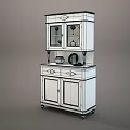 Traditional Wooden Sideboard Featuring Glass Cabinet Top Drawers And Decorative Plates