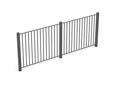 Black Metal Fence With Vertical Slats And Support Posts Modern Simple Design Structure 3d model