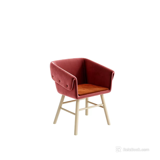 Pink Velvet Dining Chair With Curved Backrest Armrest And Wooden Seat Light Legs 3d model 