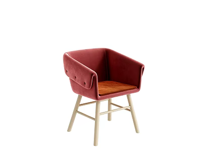 Pink Velvet Dining Chair With Curved Backrest Armrest And Wooden Seat Light Legs 3d model