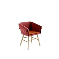 Pink Velvet Dining Chair With Curved Backrest Armrest And Wooden Seat Light Legs