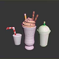 Creamy Orange Ice Cream In Tall Glass With Candy Sticks Small Cups And Striped Straw