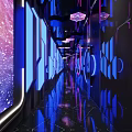Modern KTV Interior Design With Starry Sky Background Modern Lighting Bar Counter And Seats