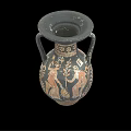 Ancient Greek Wine Amphora With Painted Figures And Plant Motifs On Black Background
