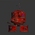 Red Metallic Robot Character With Round Body Rusty Texture Antenna And Eye Component