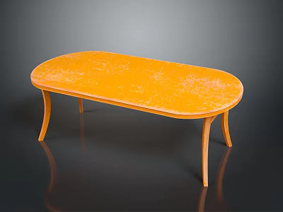 Orange Oval Coffee Table With Textured Surface And Curved Legs Design 3d model