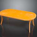 Orange Oval Coffee Table With Textured Surface And Curved Legs Design 3d model