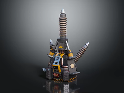 Mechanical Tower Structure With Spiral Components And Spiked Tops Metal Design 3d model