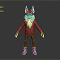 Game and Movie Character with Fox Ears Goggles Red Coat Purple Pants and Brown Boots