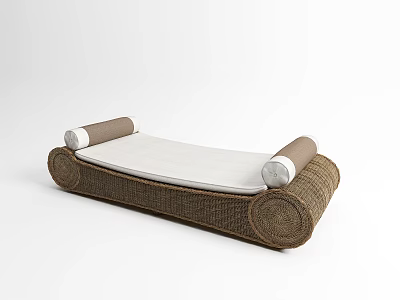 Wicker Lounge Chair with White Cushion and Scroll Armrests in Minimalist Design 3d model