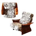 Stylish Accent Lounge Chair With Wooden Armrests And Floral Fabric Design