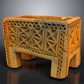 Ancient Carved Square Container With Geometric Patterns And Decorative Legs 3d model