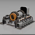 Industrial Mechanical Equipment With Gray Body Orange Circular Components Pipes And Control Panel