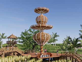 Modern Viewing Deck Viewing Tower Platform Viewing Tower Mountain Wooden Plank Road Thatched House Village Corridor Viewing Tower 3d model