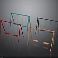 Colorful Outdoor Playground Swing Sets With Red Blue Black Orange Frames And Seats