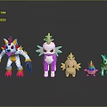 Colorful Cartoon Creature Characters With Various Designs And Spiky Horn Details