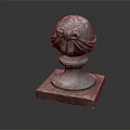 Decorative Stone Column With Spherical Top Bow Carving And Square Base 3d model