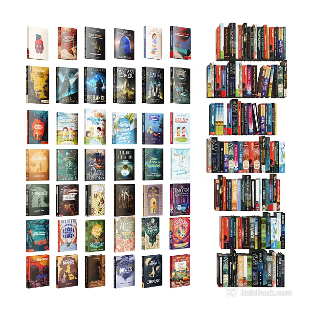 Books And Magazines Collection On Shelves With Various Covers And Arrangements 3d model 