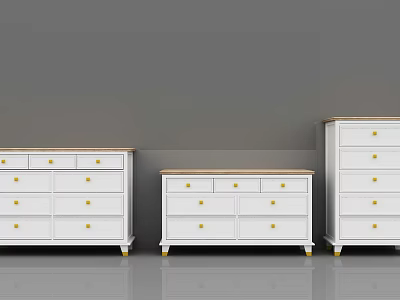 White Entryway And Side Cabinets With Gold Handles Drawers And Legs 3d model