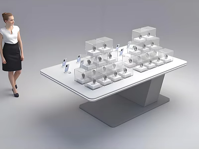 Modern Decorative Ornament Display Set On White Platform With Transparent Cube Cases 3d model
