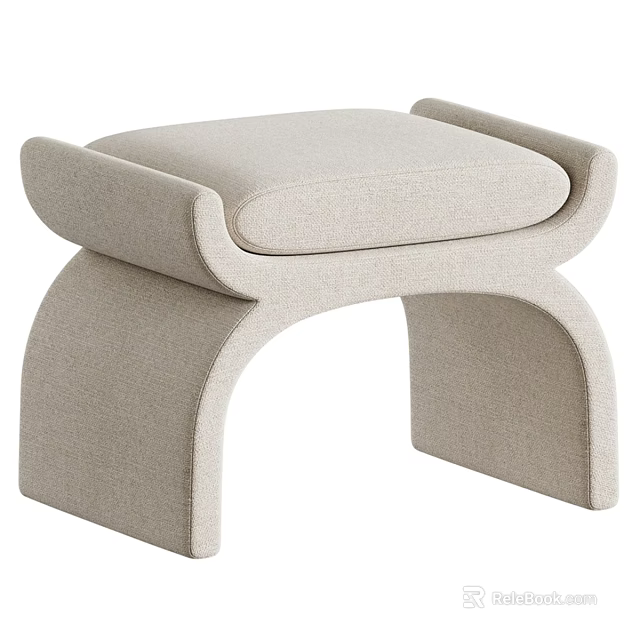 Modern Beige Upholstered Sofa Stool With Curved Legs And Minimalist Design 3d model 
