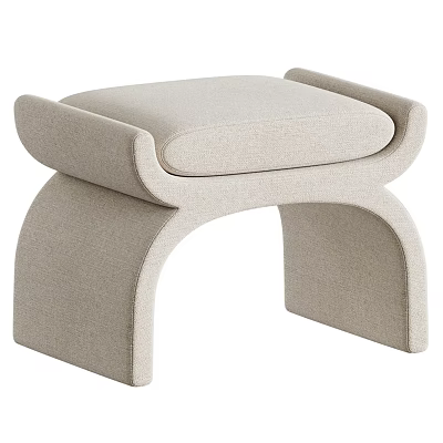 Modern Beige Upholstered Sofa Stool With Curved Legs And Minimalist Design 3d model