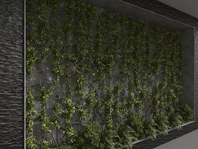 Lush Green Vine Covered Wall With Dark Border And Metal Grid Support 3d model