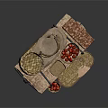 Rustic Storage Scene With Woven Baskets Wooden Crate Cloth And Strawberries