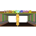 Colorful Sunlight Memory Flipping Pergola Long Corridor With Striped Walls And Benches