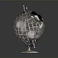 Modern Metal Globe With Wireframe Structure And Reflective Surface On Round Base 3d model