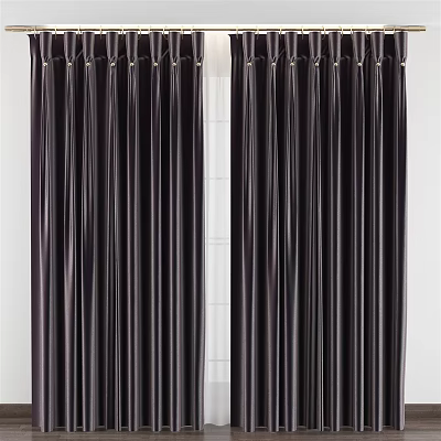 Black Satin Grommet Top Curtains Sleek Floor Length Window Panel in Modern Room 3d model