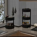 Black Multilayer Rotating Kitchen Corner Storage Rack With Spices Bottles And Organizer 3d model