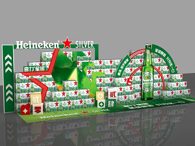Heineken Silver Promotional Floor Display With Stacked Beer Cases And Bottle Model 3d model