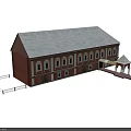 European Style Architecture With Red Brick Exterior White Roof And Arched Entrance