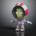 Cartoon Astronaut Character Green Creature With Red White Helmet White Spacesuit And Blue Accents 3d model