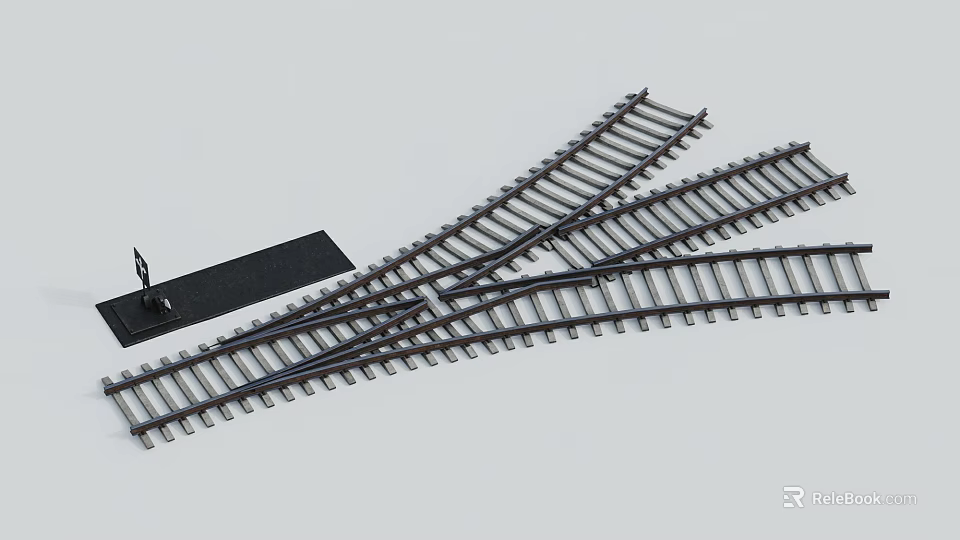 Detailed Model Train Crossing Tracks With Intersecting Rails And Miniature Switch Mechanism 3d model 