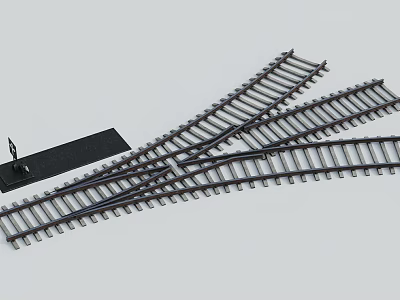 Detailed Model Train Crossing Tracks With Intersecting Rails And Miniature Switch Mechanism 3d model
